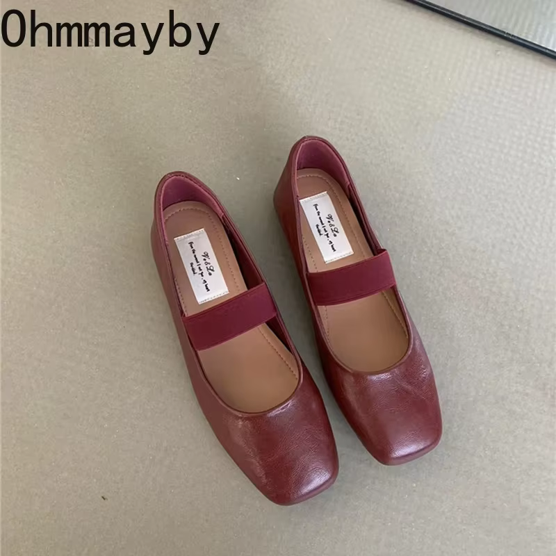 Chaussures plates de Ballet à bout carré pour femmes, chaussures de ballerine confortables à semelle souple avec bande élastique peu profonde, printemps-automne