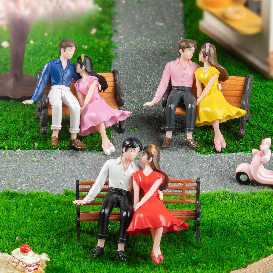 Accessoires de jardin féerique miniatures, 2 pièces, Statue d'ornement d'amoureux mignons Kawaii, Figurines de paysage de jardin de maison, décoration de maison de poupée
