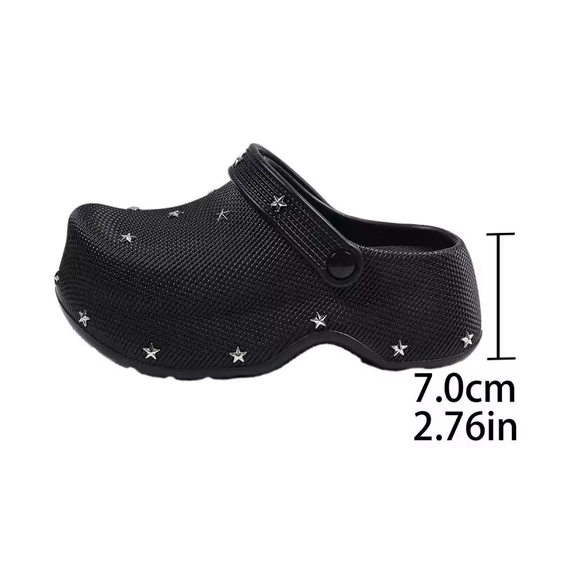 Sandales Sabots Plateforme Chunky Y2K Étoile Métallique Femme Été 2026 – Chaussures de Jardin à Semelle Épaisse et