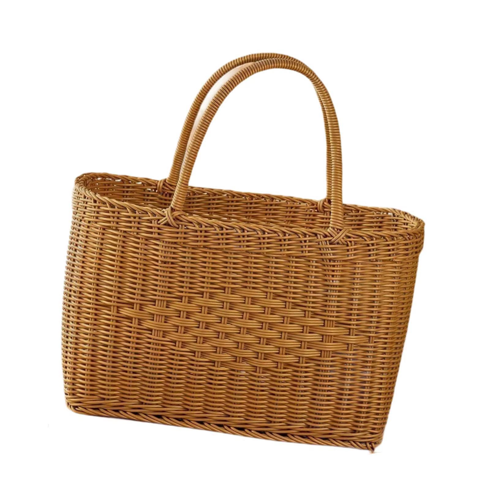 Panier de pique-nique tissé à la main, simple, portable, avec poignées, multifonctionnel pour