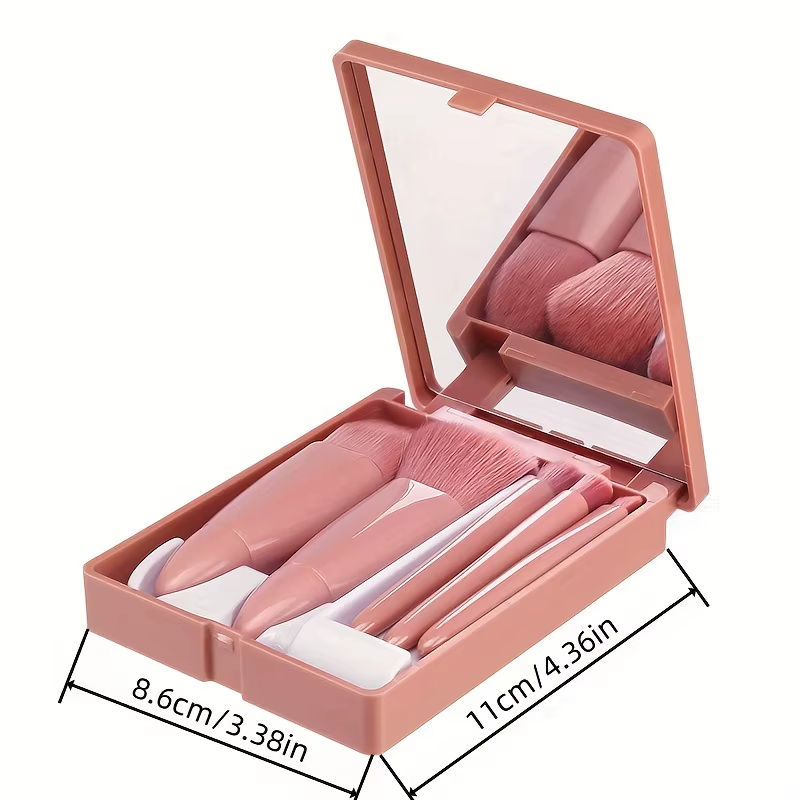 Ensemble de pinceaux de maquillage portables 5 pièces avec miroir-Kit de voyage pliable, Mini ensemble de pinceaux de maquillage ensemble de pinceaux de maquillage de voyage