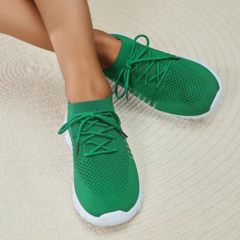 Chaussures de Marche Tricotées à Semelle Souple Verte pour Femme