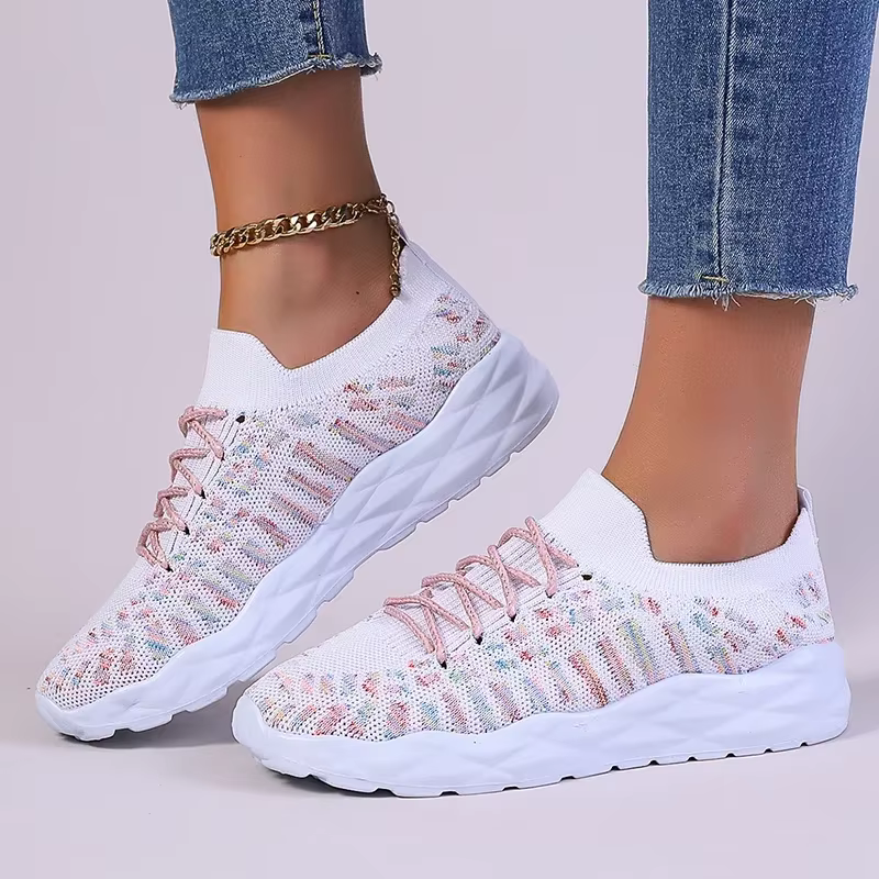 Baskets à plateforme tricotées de couleurs mélangées pour femmes