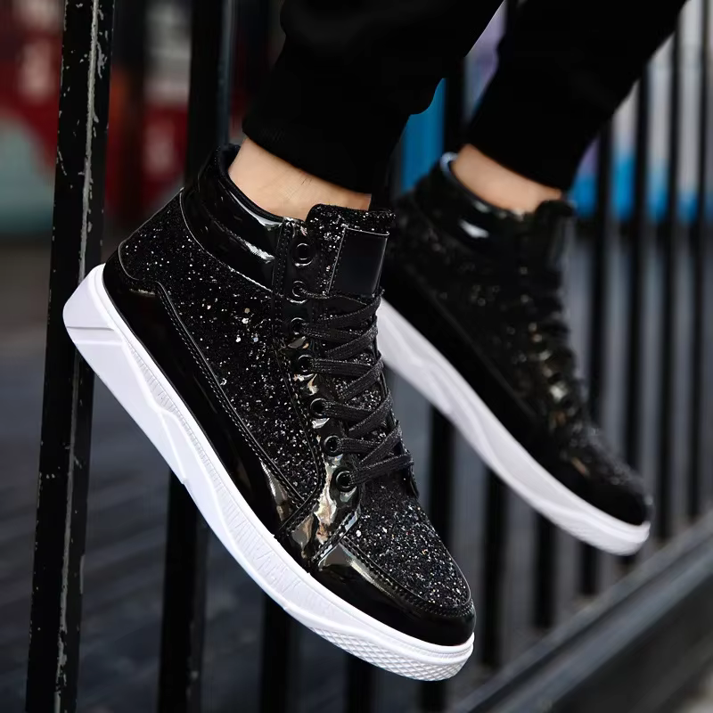 Offre spéciale homme baskets hautes luxe paillettes hommes bottines mode chaussures décontractées antidérapantes haute