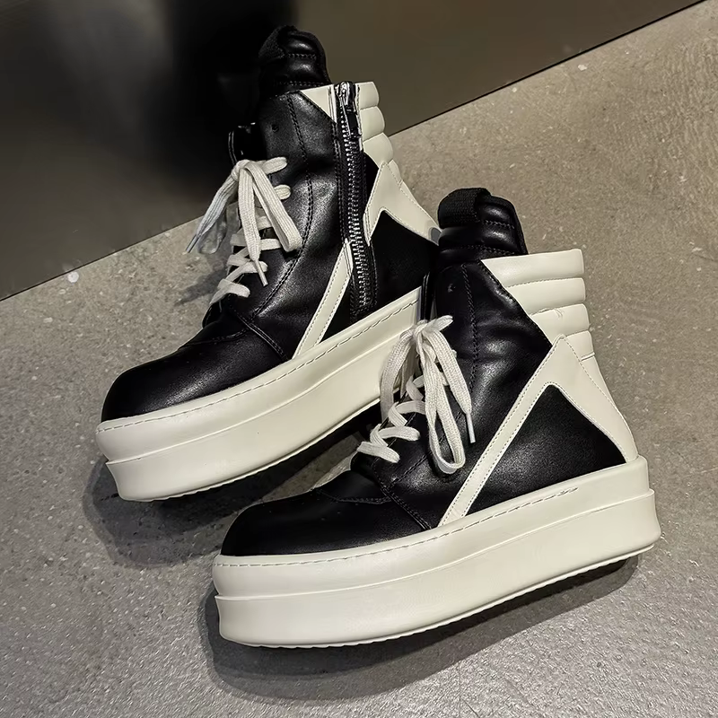 Bottes montantes noires et blanches pour hommes avec fermeture éclair latérale
