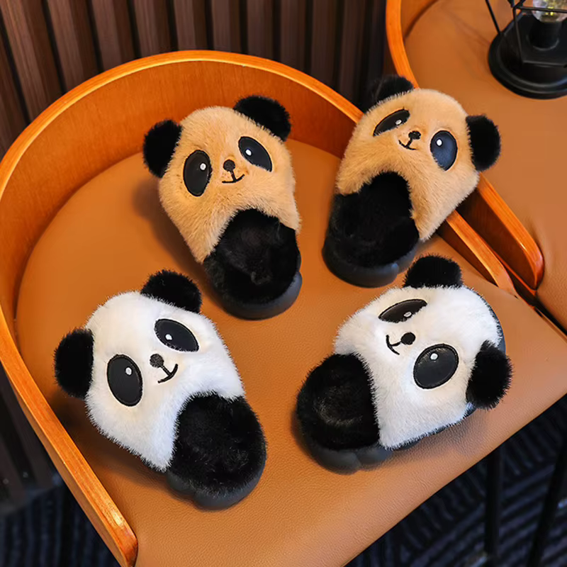 Pantoufles d'hiver en fourrure de Panda de dessin animé pour enfants