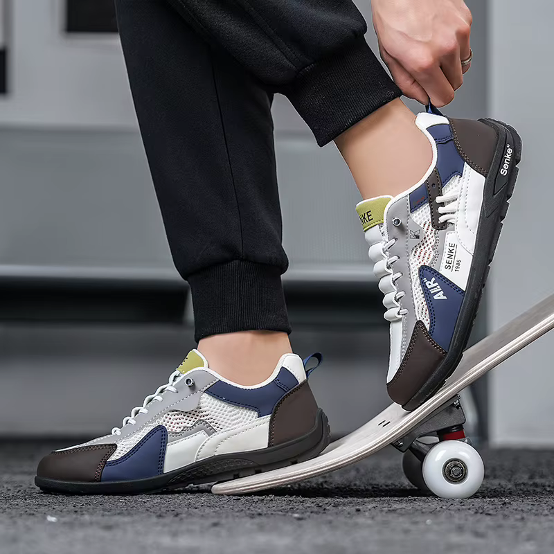 Nouvelles baskets rétro pour hommes été 2026 – Chaussures décontractées respirantes en maille et cuir à enfiler
