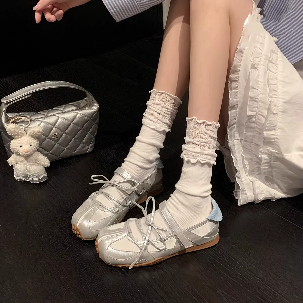 Baskets Mary Jane argentées Style Ballet Punk pour femmes