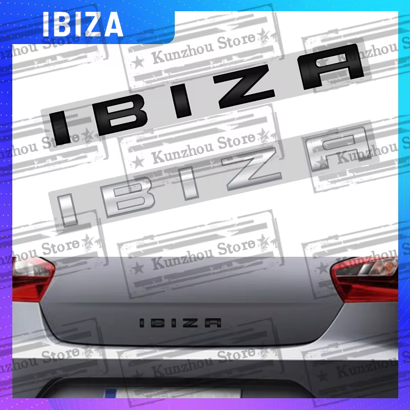 Emblème de lettre de logo en métal pour IBIZA, garde-boue de voiture, autocollant de coffre arrière, style d'insigne, noir brillant, chrome, argent