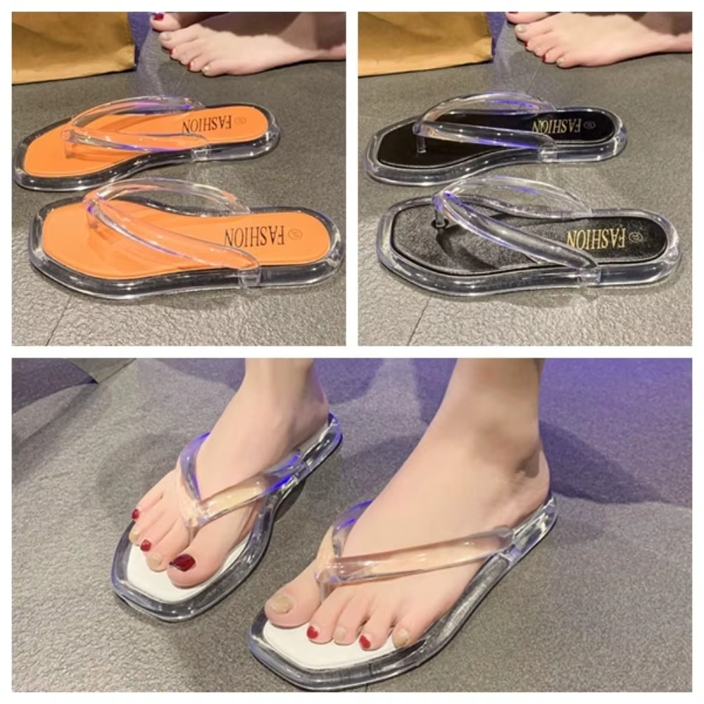 Tongs plates décontractées transparentes antidérapantes en PVC pour l'été