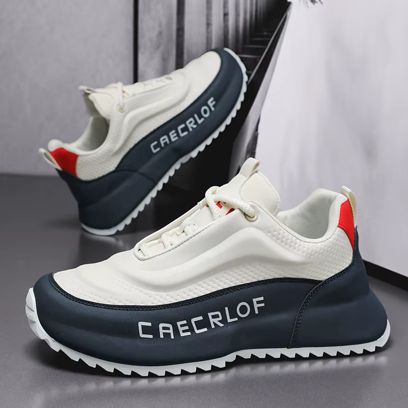 Baskets Chunky Blanches et Bleu Marine pour Hommes avec Accents Rouges
