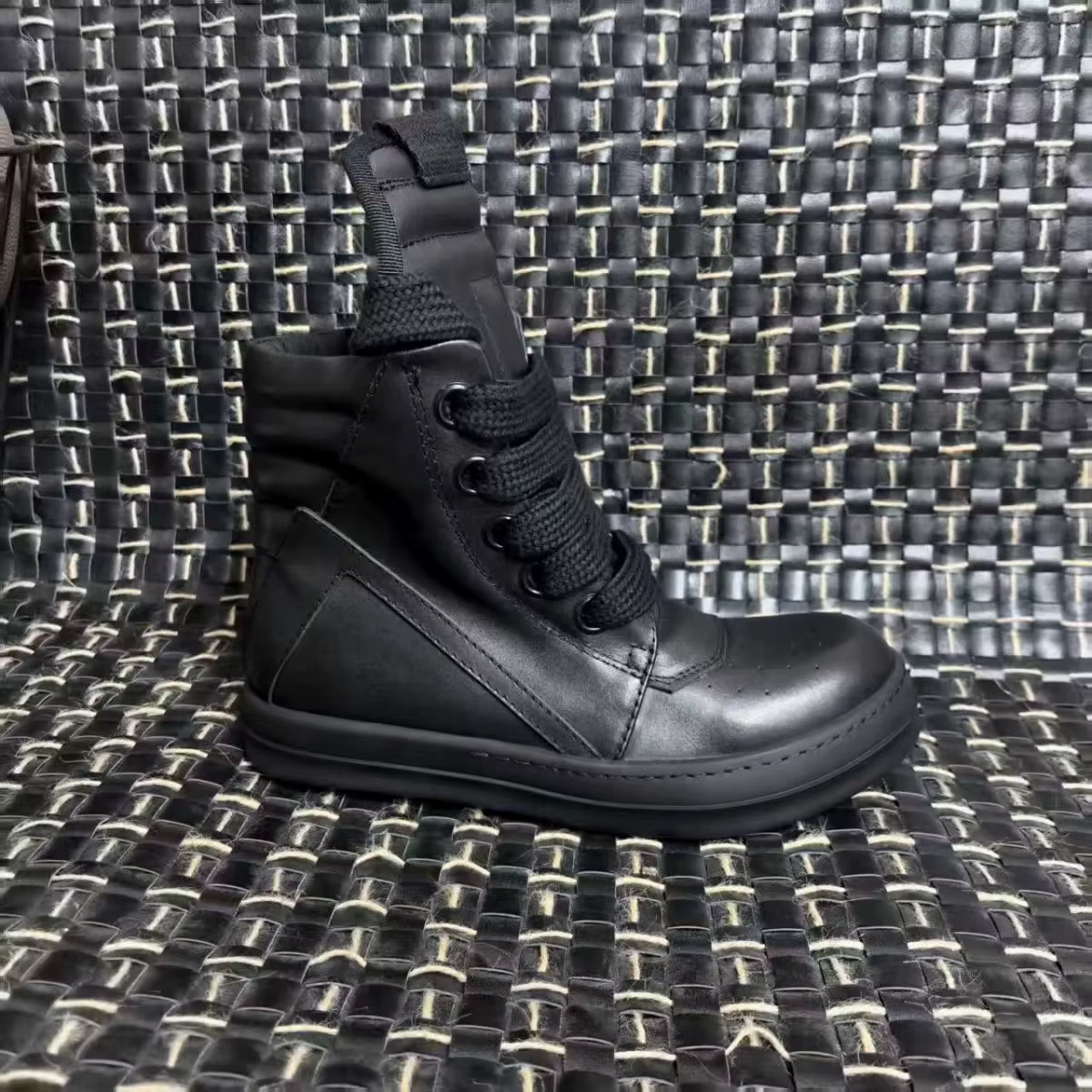 R-o Designer hommes chaussure entièrement en cuir noir bottine Sneaker haut chaussures décontractées lacets Jumbo fermeture éclair femmes bottes baskets plates