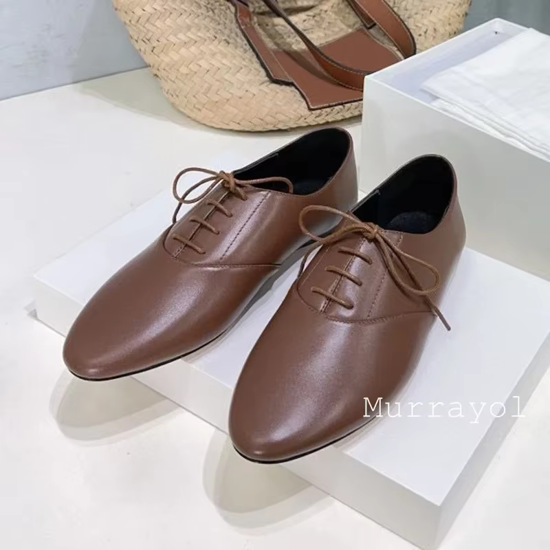 Chaussures plates à lacets en fourrure pour femmes, couleur unie, bouche profonde, simples, en cuir véritable, chaussures de marche rétro quatre saisons, nouvelle collection 2025