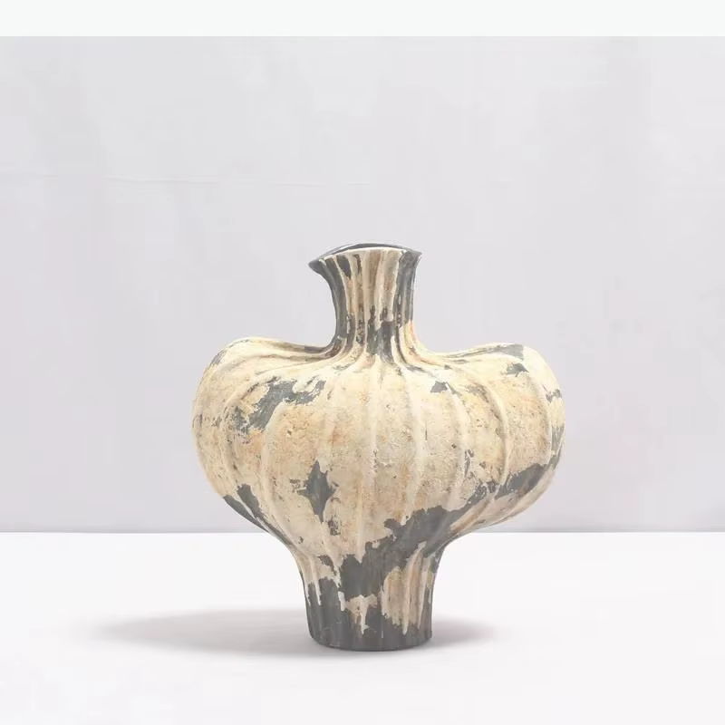 Vase en céramique style grès pour fleurs artificielles, arrangement floral décoratif, décoration de bureau, vases floraux créatifs irréguliers