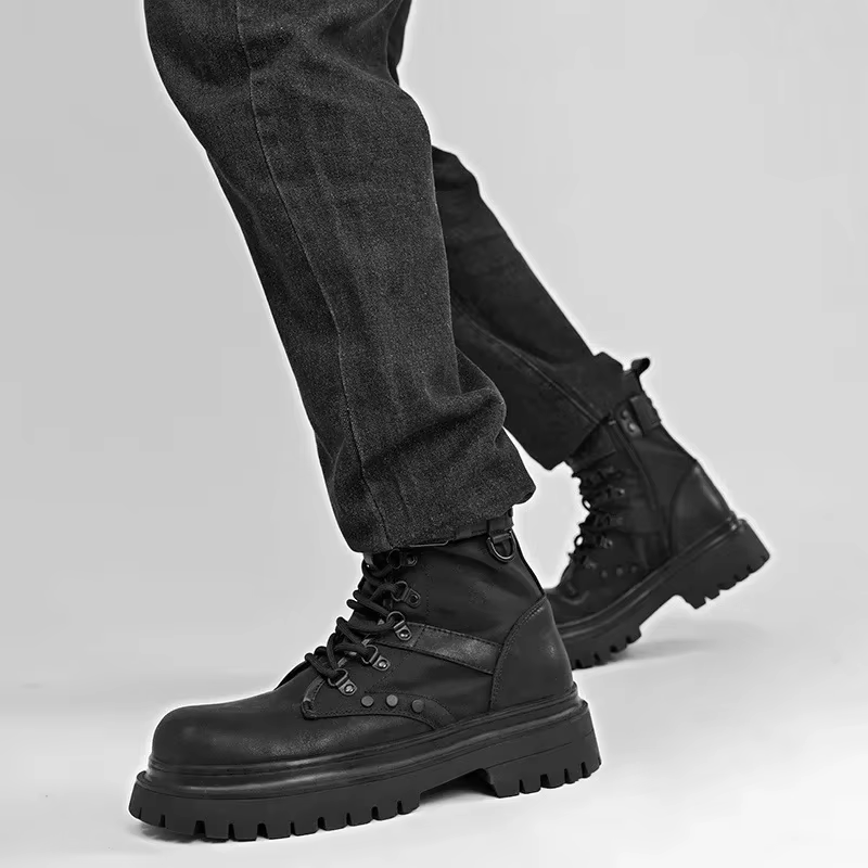 Bottes pour hommes 2025 automne rétro style britannique noir vêtements de travail