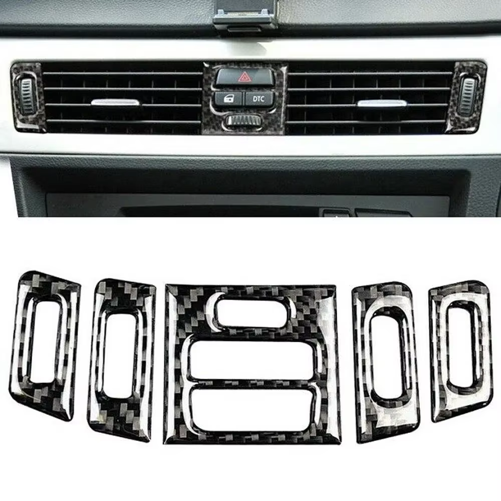 Autocollant intérieur en fibre de carbone pour voiture, garniture de sortie d'aération centrale, accessoire automatique, BMW E90, E92, E93, nouveau, 5 pièces
