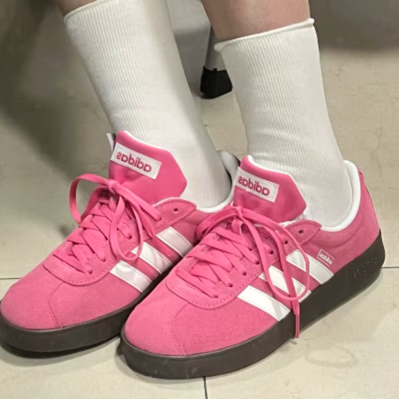 Adidas VL Court Unisex T-Toe Retro Trainers Rose Blanc