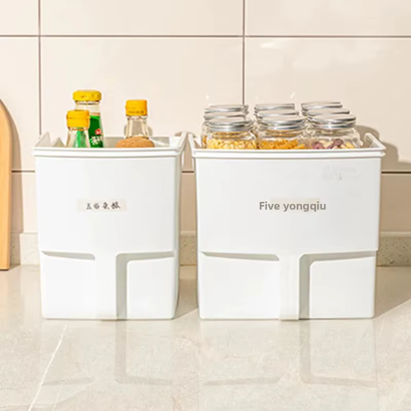 Boîte de rangement pour armoire de cuisine de style japonais avec poignée, boîte organisateur d'épices, panier de rangement pour réfrigérateur, en plastique
