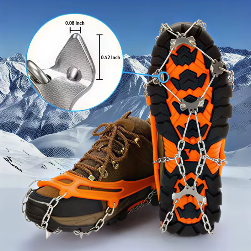 Crampons antidérapants TOSUOD à 19 pointes pour chaussures, randonnée en plein air, escalade, crampons à neige, chaîne en acier inoxydable, acier au manganèse