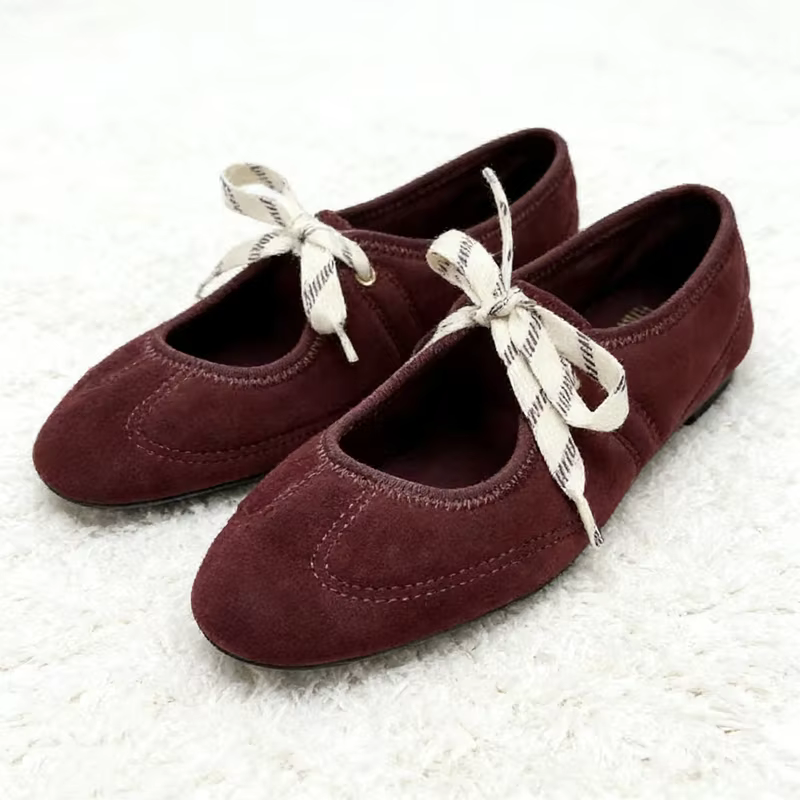 Mode à lacets couture Design marque ballerines femmes haute qualité Faux daim Mary Jane chaussures confortables bout rond mocassins