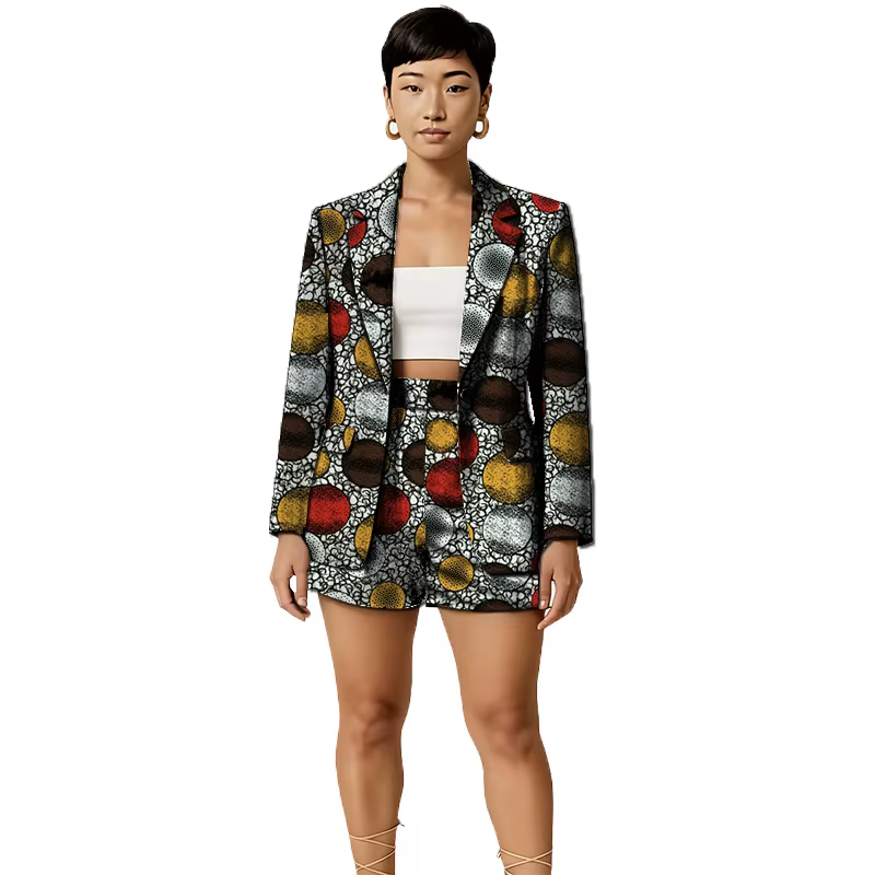 Costume de Couture africaine pour femmes, blazer imprimé tendance, veste avec Mini short, tenues de mariage élégantes et colorées