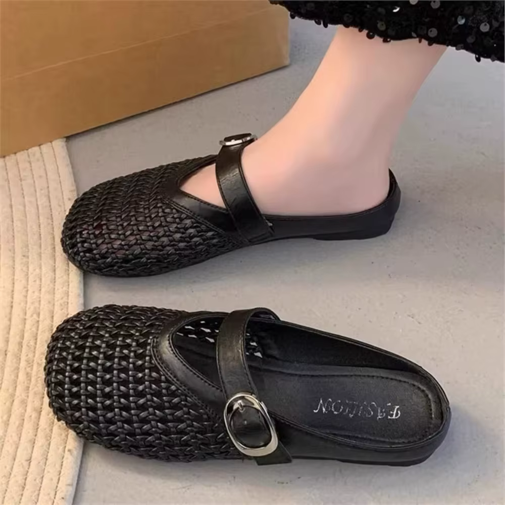Mules pour femmes, nouvelles sandales d'été tissées à bout fermé