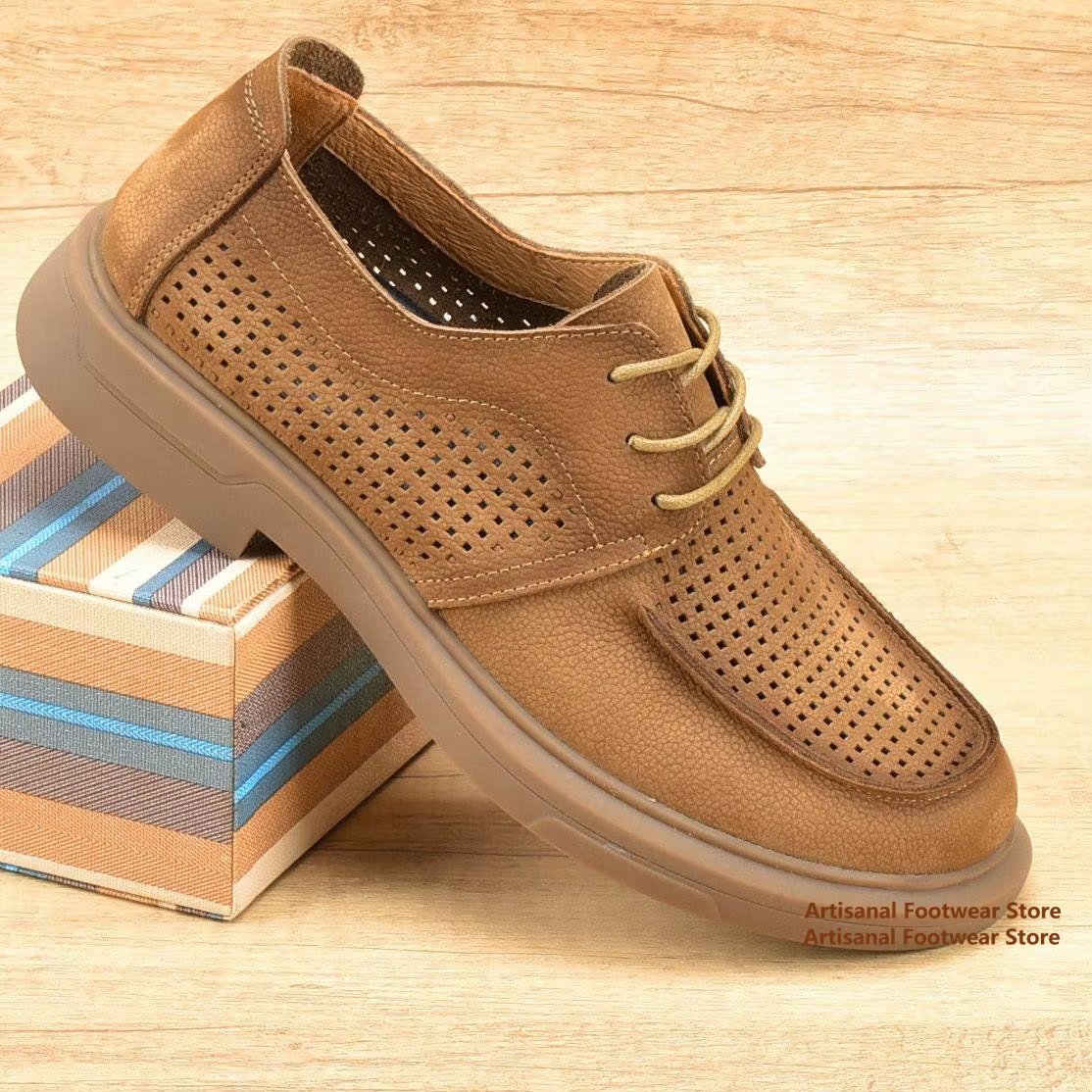 Chaussures en cuir respirantes ajourées pour hommes