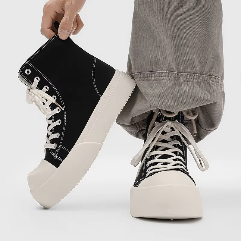 Plate-forme haut chaussures en toile pour hommes tendance grande tête décontracté