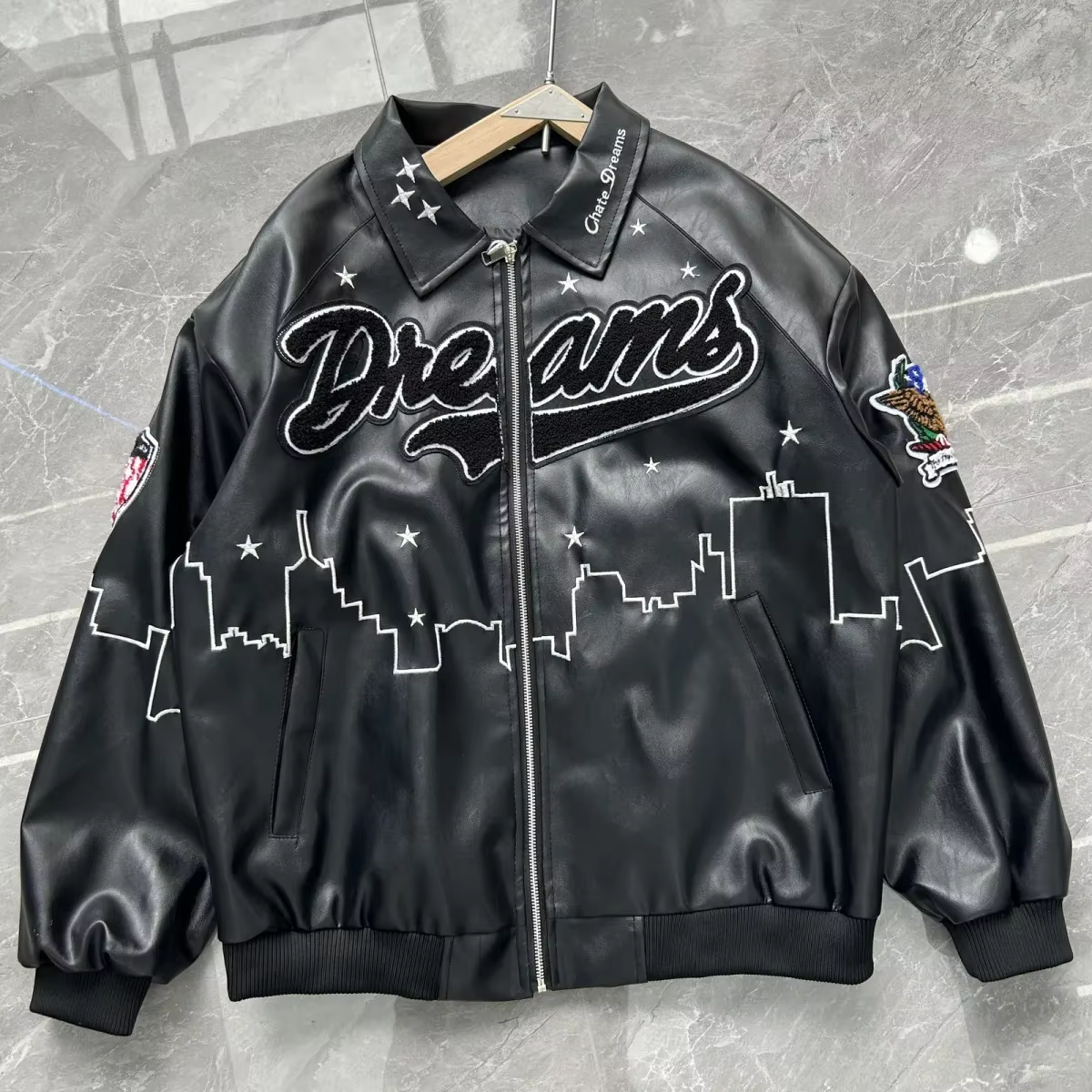 Vestes robustes de style américain pour hommes, veste de baseball vintage brodée, veste en cuir unisexe, manteaux de moto pour hommes