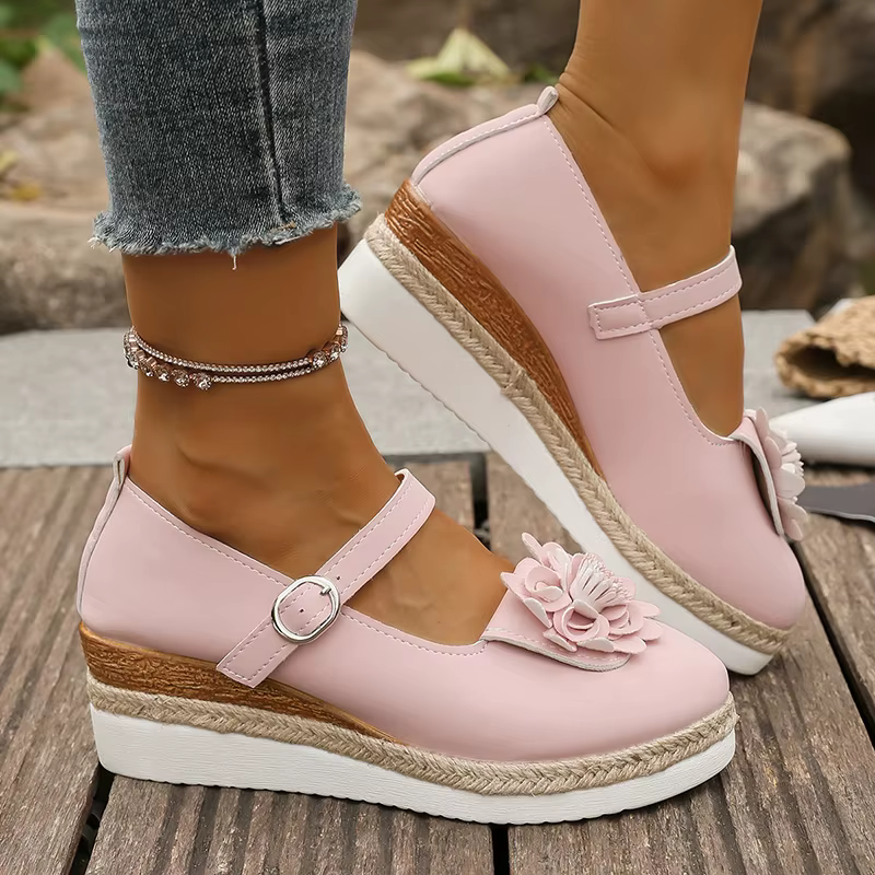 Blanc Mary Jane chaussures à semelles compensées pour femmes mode fleur décor Espadrilles sandales femme 2025 printemps automne décontracté plate-forme pompes