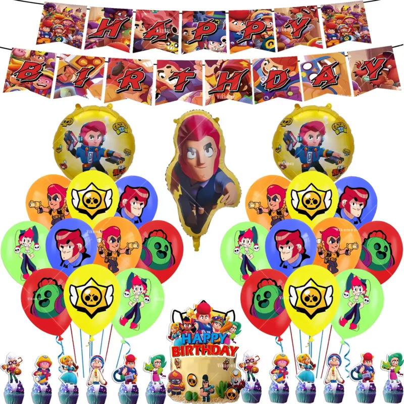 Ballons de combat, Bannière Joyeux Anniversaire, Décoration de fête sur le thème de la bataille, Décor de fond, Décoration de gâteau, Vaisselle jetable, Porte-clés