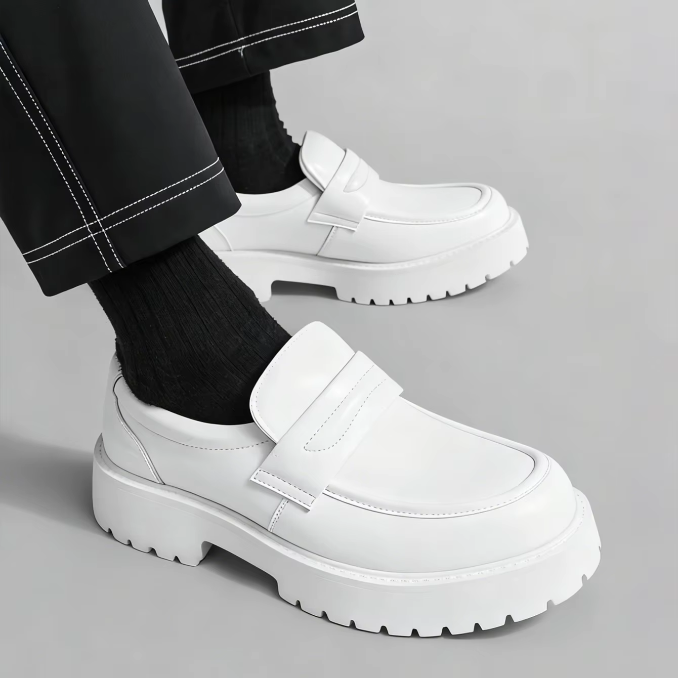 Mocassins Penny Classiques à Semelle Épaisse pour Hommes – Chaussures Habillées Blanches Formelles pour Gentleman
