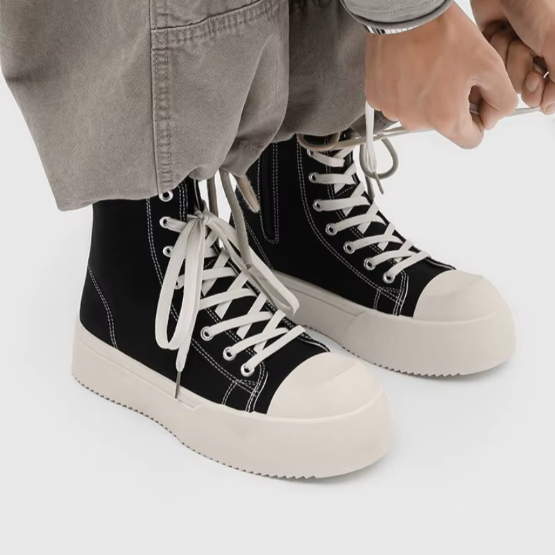 Plate-forme haut chaussures en toile pour hommes tendance grande tête décontracté