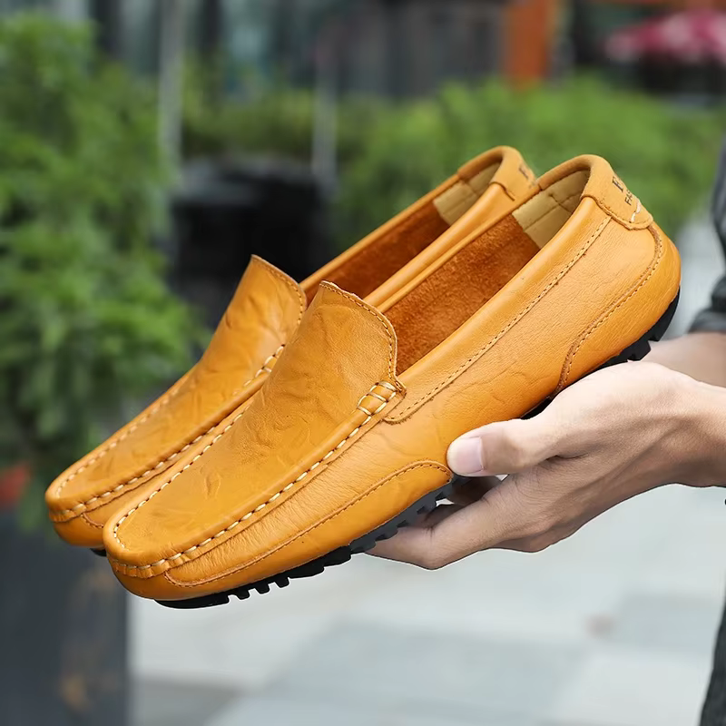 Nouvelles Mocassins en Cuir Respirantes pour Hommes – Chaussures Décontractées et Habillées Italiennes à Enfiler pour la Conduite