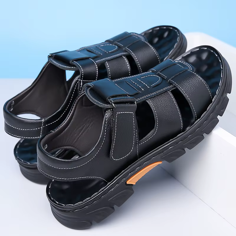 Sandales pour hommes, chaussures ajustables de couleur unie