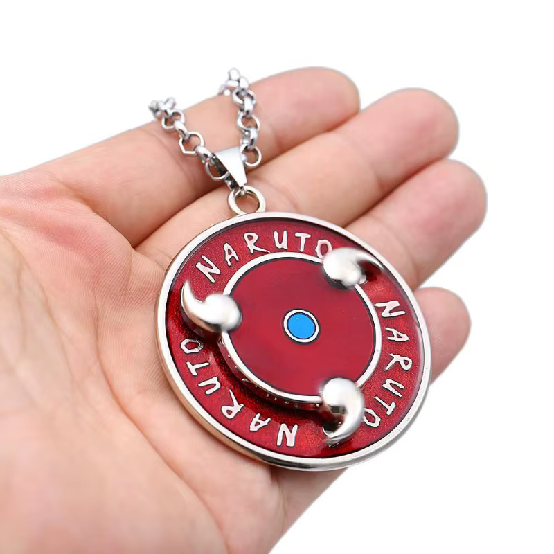 Collier et porte-clés Naruto Uchiha Sasuke Itachi Mangekyo Sharingan en alliage rotatif, pendentif créatif et tendance, cadeau de fêtes