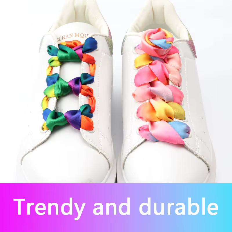Ruban de soie plat lacets colorés bonbons dégradé Satin