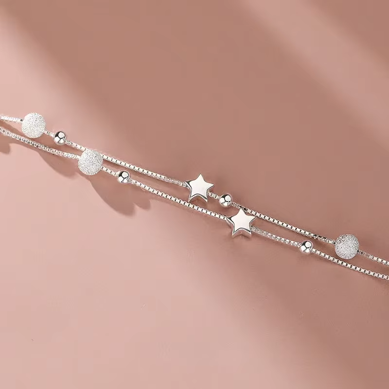 Bracelets en argent Sterling 925 avec belles étoiles pour femmes, bracelet à perles réglable de créateur de mode coréen, bijoux originaux de luxe