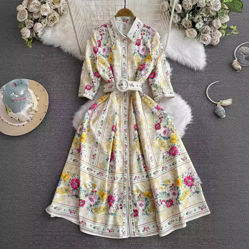 Robe de Soirée de Style Bohème pour Femme, à Manches Courtes, à Revers, Imprimé Floral, Élégante, Slim, Ligne A, Midi, Printemps Été