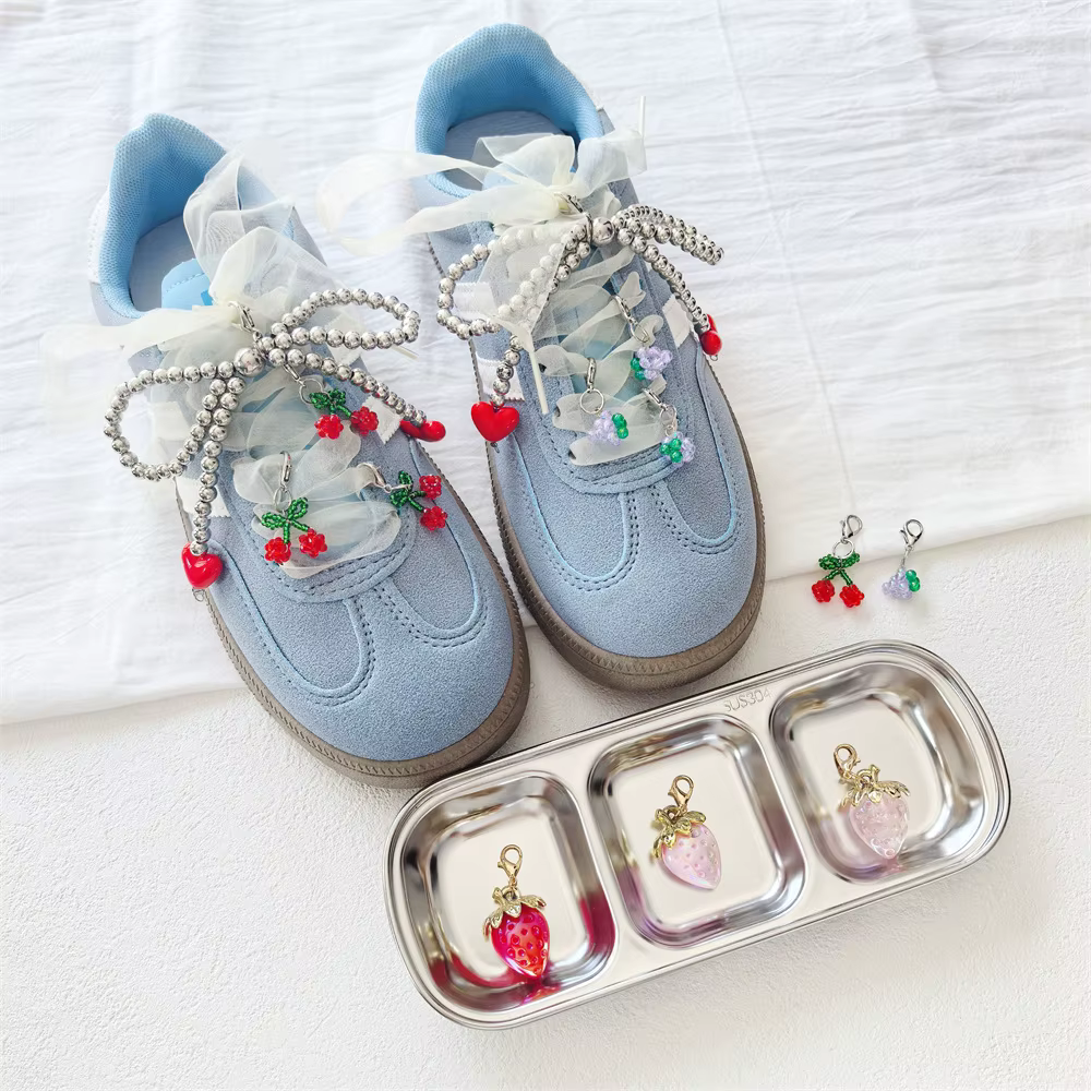 Lacets de chaussures en perles de raisin cerise