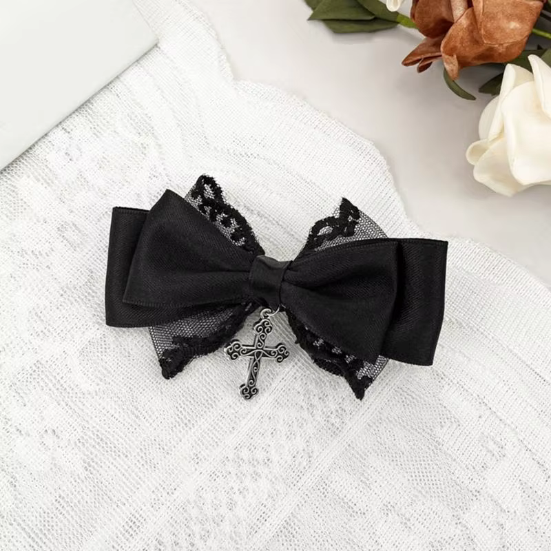 Barrette à cheveux gothique avec nœud en dentelle, coiffure mignonne élégante, épingle à cheveux H7EF