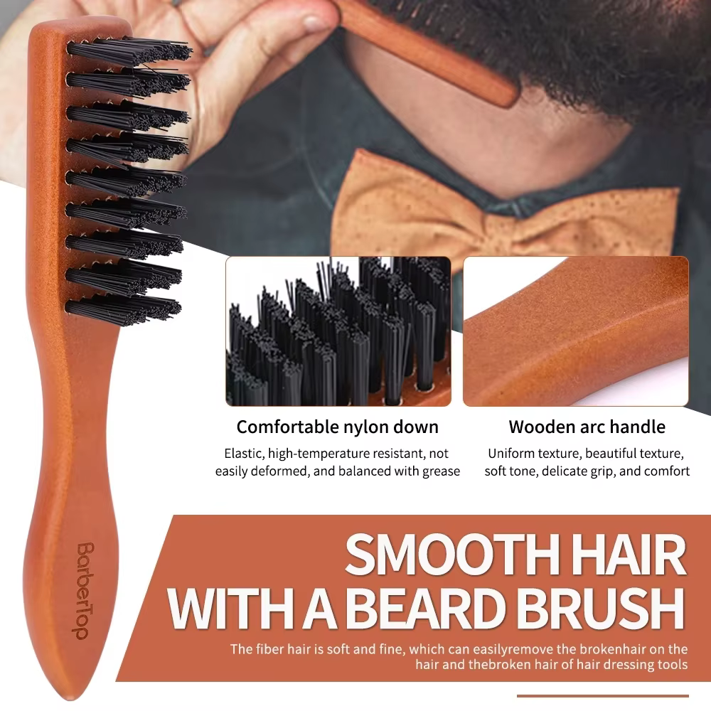 Coiffure manche en bois brosse de nettoyage en poils de sanglier brosse de nettoyage de barbe douce hommes barbier barbe rasage outils de coiffure