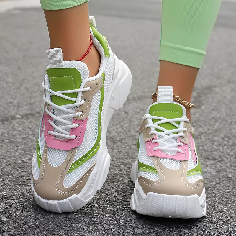 Mode mélange couleur baskets pour femmes printemps automne respirant maille chaussures de Sport femme à lacets fond