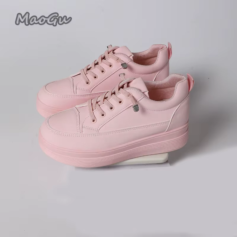 Blanc/rose femmes plate-forme baskets semelle épaisse décontracté usage quotidien dames école marche chaussures à