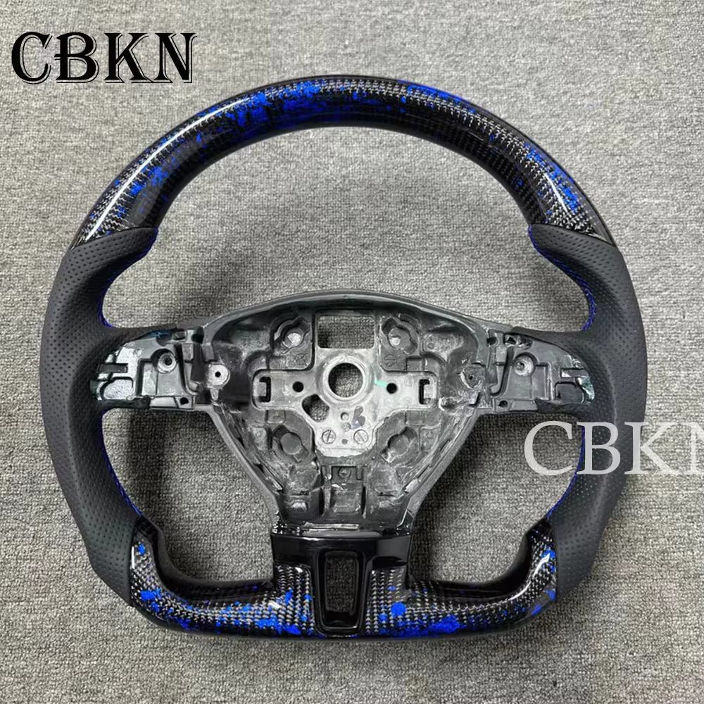 Volant sport R8 Style Ultimate à fond plat en fibre de carbone véritable forgée avec cuir pour VW Volkswagen CC Passat Golf 6 ﻿