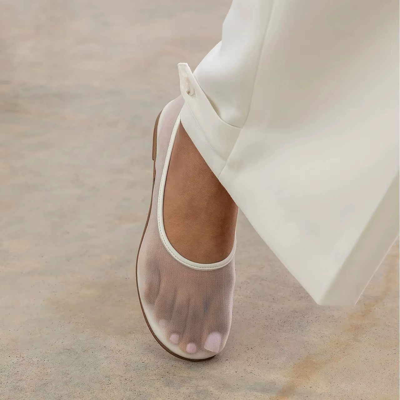 Ballerines en maille blanc pur Tulle chaussures pour femmes respirant sans lacet ballerine bout rond confortable quotidien décontracté travail robe chaussure