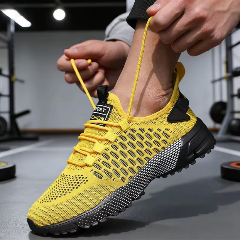 Baskets en tricot jaune tendance pour hommes
