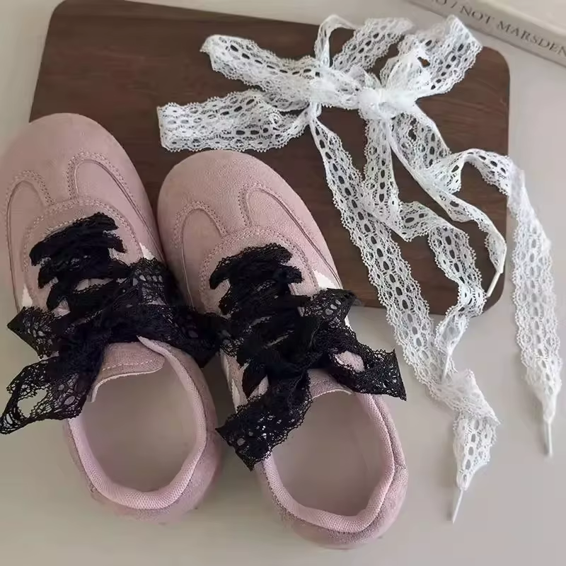 Lacets de style ballet en dentelle noire et blanche de 120 cm pour femmes et filles