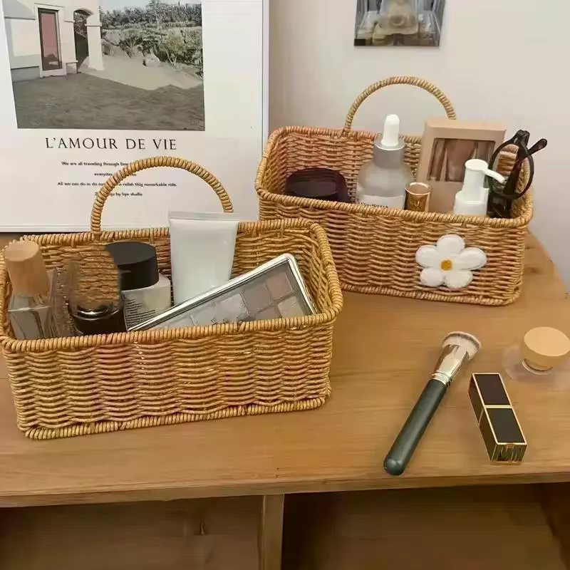 Panier de rangement de cuisine avec poignée, joli panier tissé mural suspendu Kawaii, panier de rangement suspendu, organisateur d'articles divers de cuisine