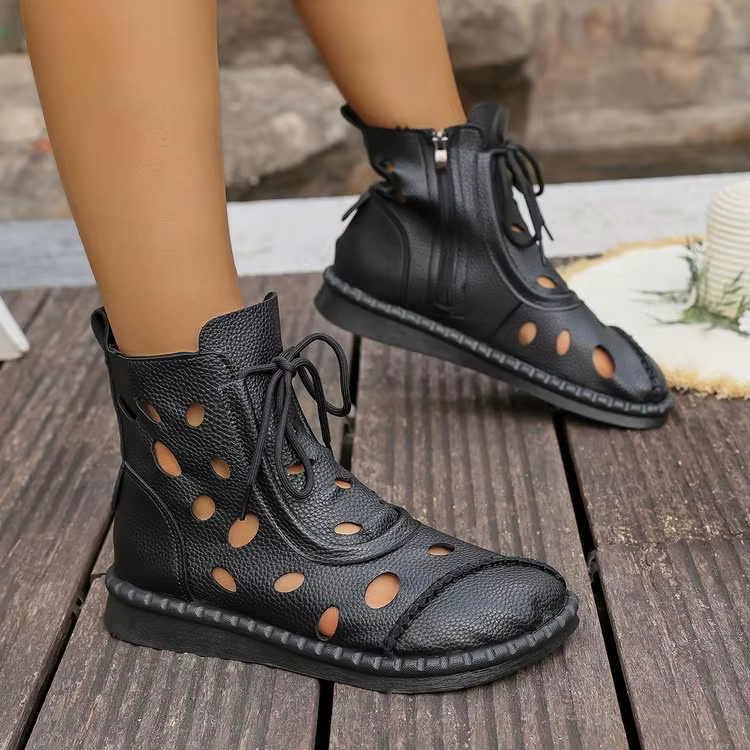 Bottes courtes décontractées et fraîches pour femmes, Style romain, ajourées, respirantes, à semelles souples, confortables, à fond plat, printemps et été